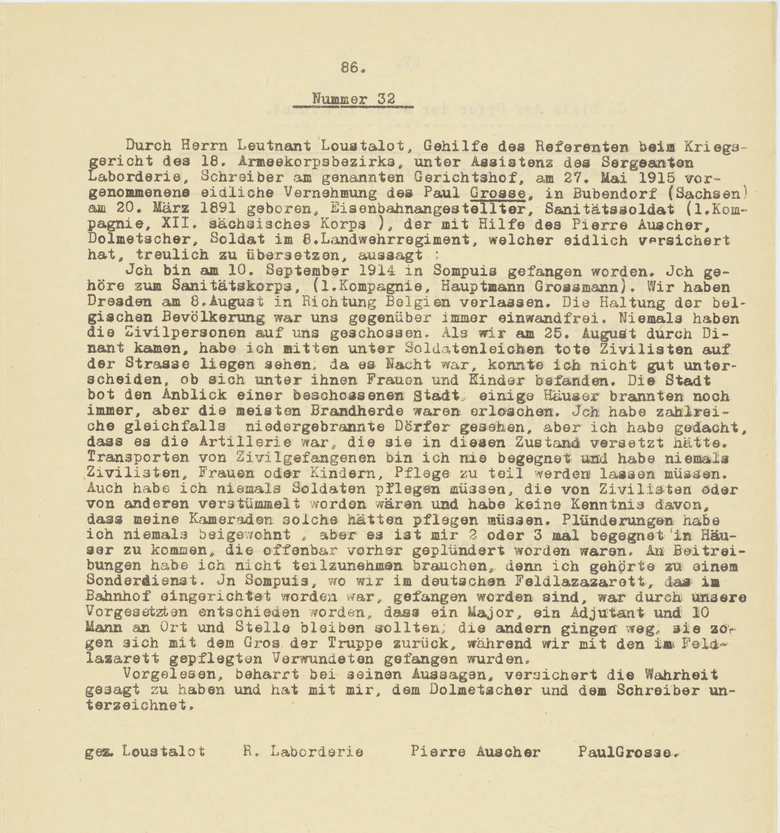Der Scan zeigt ein Dokument über deutsche Kriegsverbrechen.
