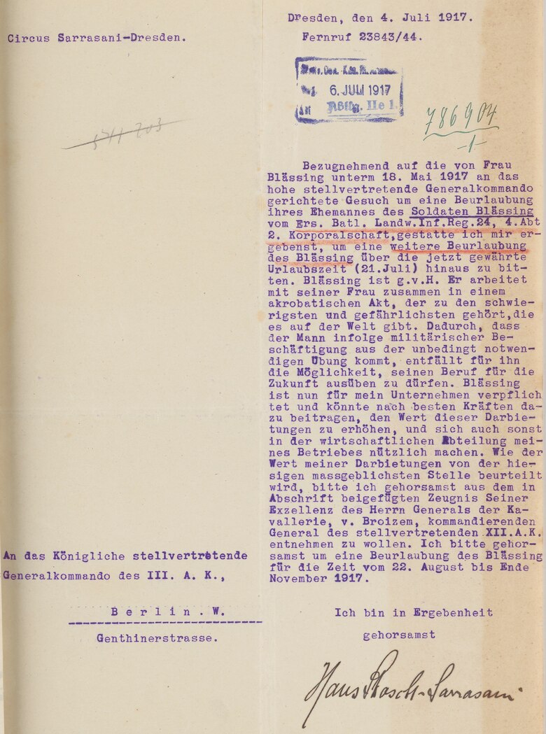 Der Scan zeigt ein Gesuch um Verlängerung der Beurlaubung.