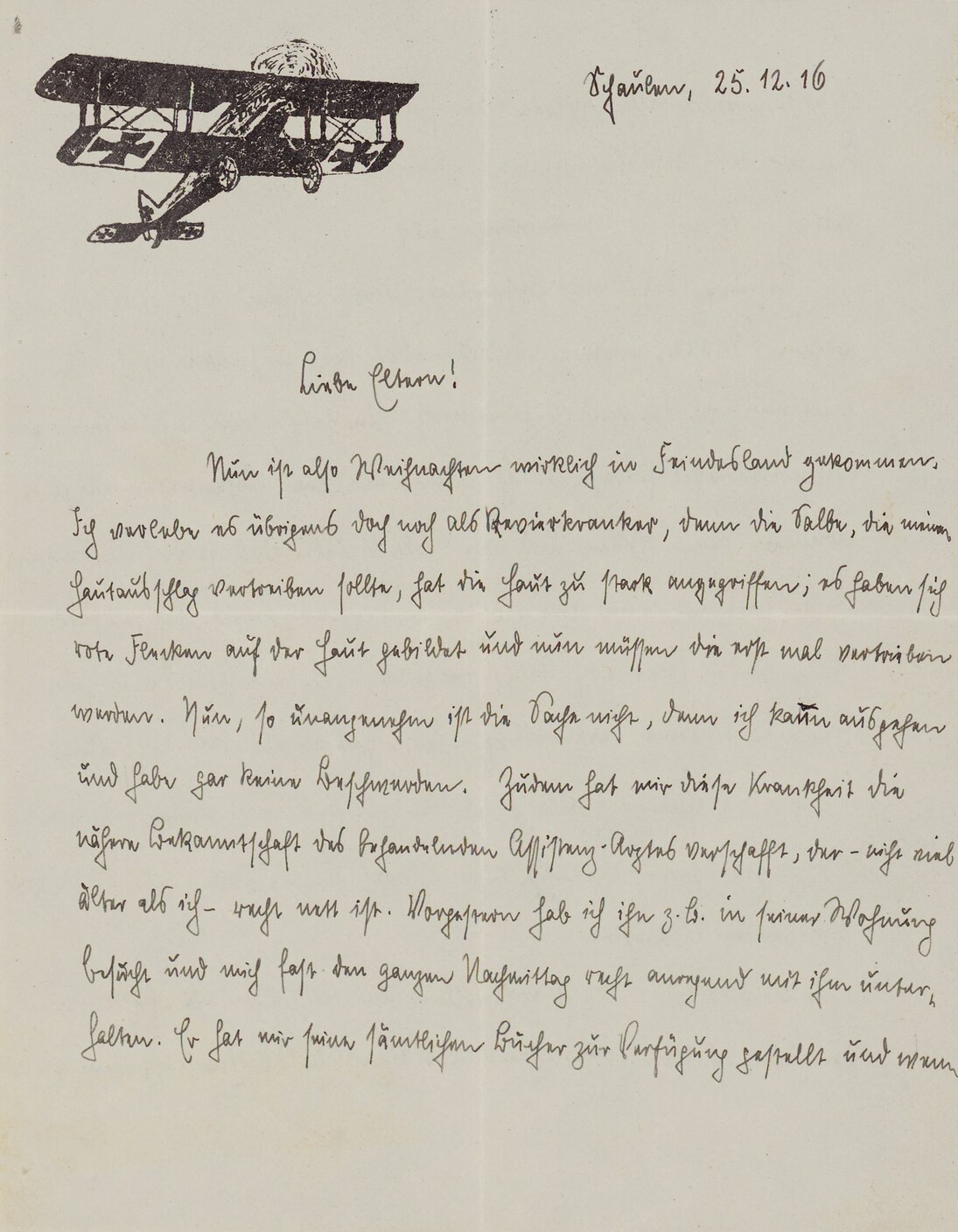 Feldpostbrief des späteren Direktors des Sächsischen Hauptstaatsarchivs Hellmut Kretzschmar an seine Eltern, Weihnachten 1916