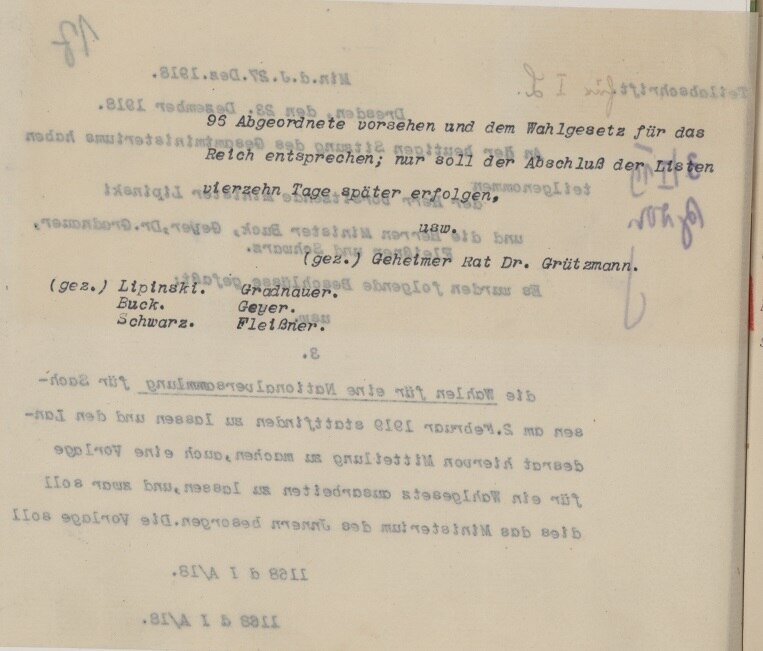 Schreiben des Ministerium des Innern vom 27. Dezember 1918, Rückseite