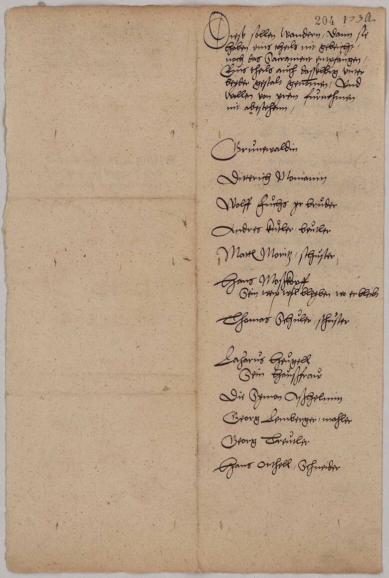 Liste mit Namen von B&uuml;rgern einer s&auml;chsischen Stadt