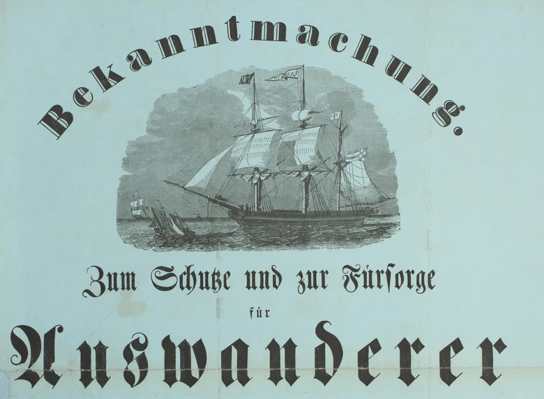 Der Scan zeigt eine Bekanntmachung über die Eröffnung des Nachweisungsbüros für Auswanderer in Bremen.