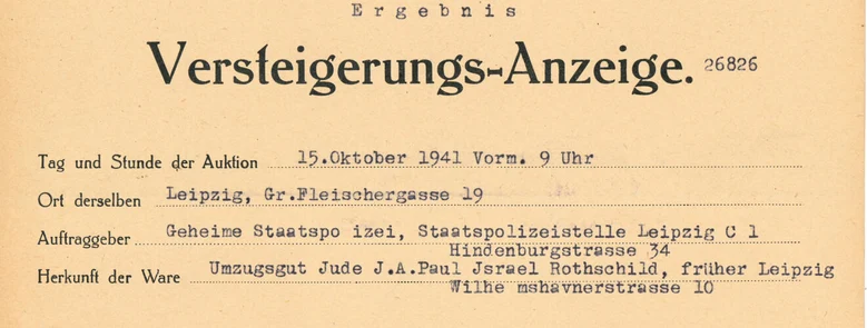 Der Scan zeigt ein Dokument über eine Versteigerungsanzeige aus dem Jahr 1941.