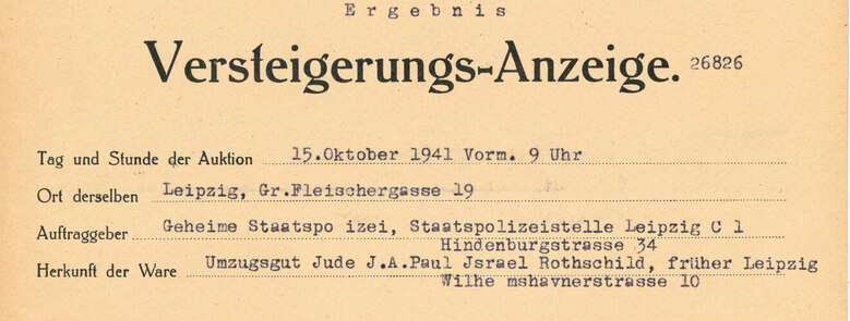 Der Scan zeigt ein Dokument über eine Versteigerungsanzeige aus dem Jahr 1941.