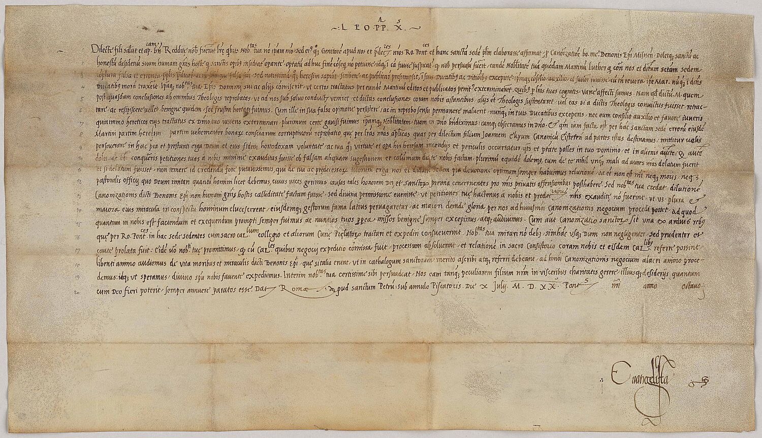 Breve Papst Leo X. an Herzog Georg 1520