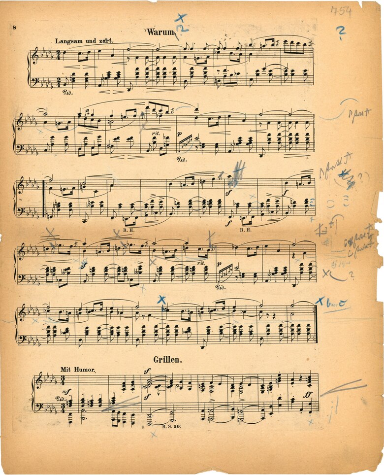 Bild: Korrekturabzug eines Werkes von Robert Schumann mit handschriftlichen Anmerkungen von Clara Schumann, 1885 (S&auml;chsStA-L, 21081 Breitkopf & H&auml;rtel, Leipzig, Nr. 1778/11)