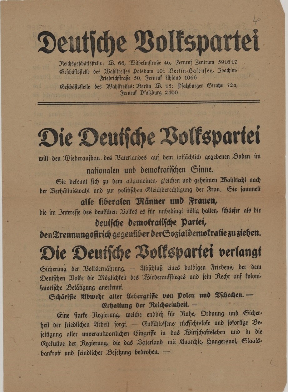 Flugblatt der Deutschen Volkspartei