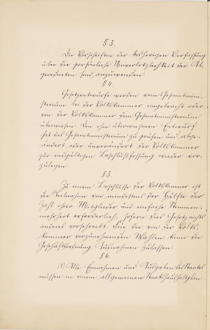 Handschriftliche Ausfertigung des vorläufigen Grundgesetzes für den Freistaat Sachsen von 1918