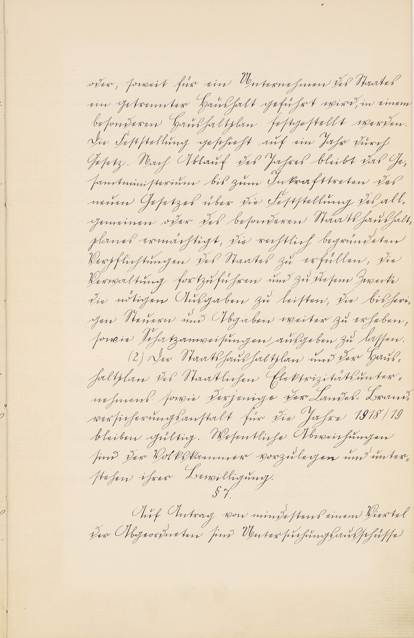 Handschriftliche Ausfertigung des vorläufigen Grundgesetzes für den Freistaat Sachsen von 1918