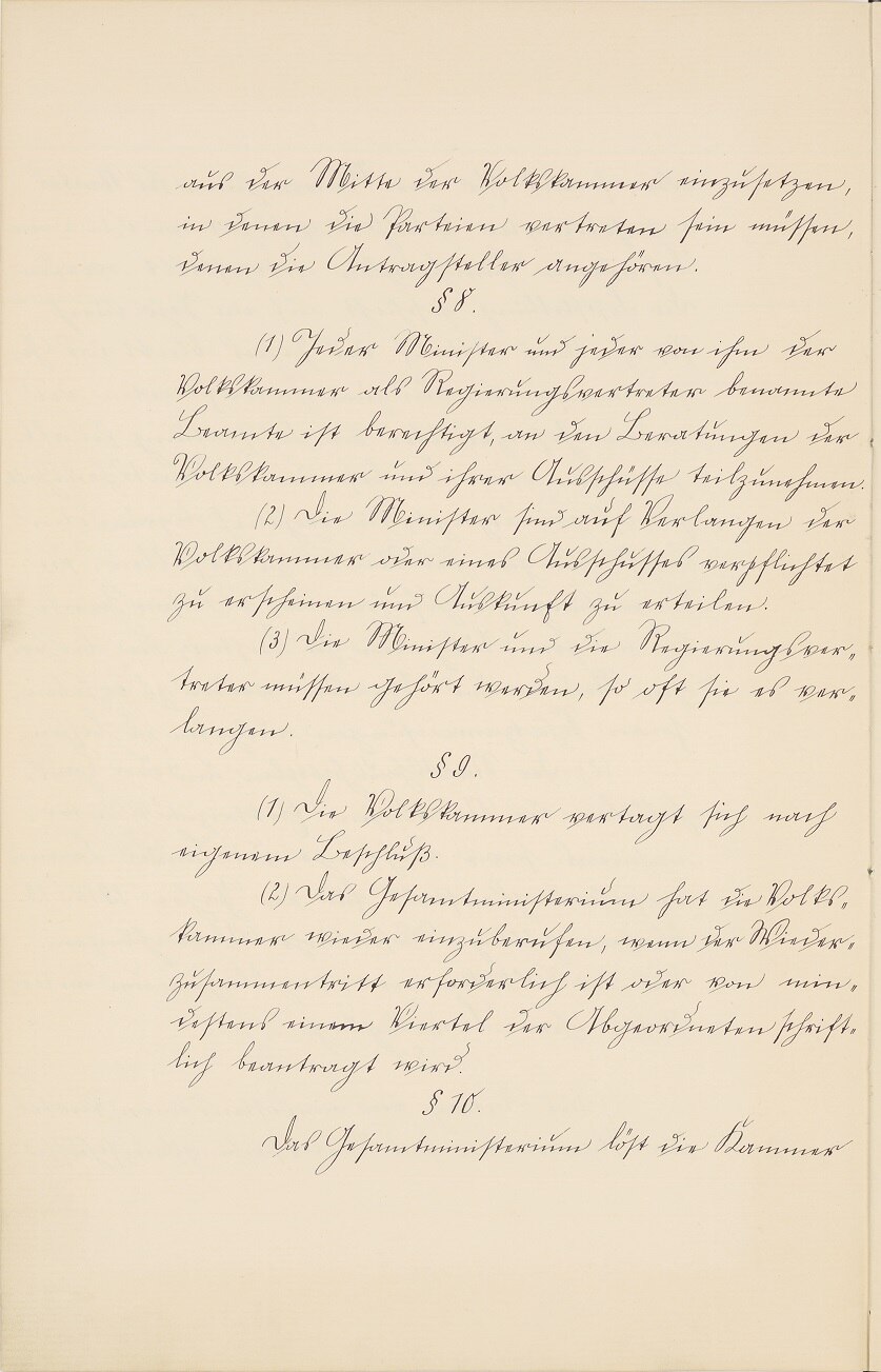 Handschriftliche Ausfertigung des vorläufigen Grundgesetzes für den Freistaat Sachsen von 1918