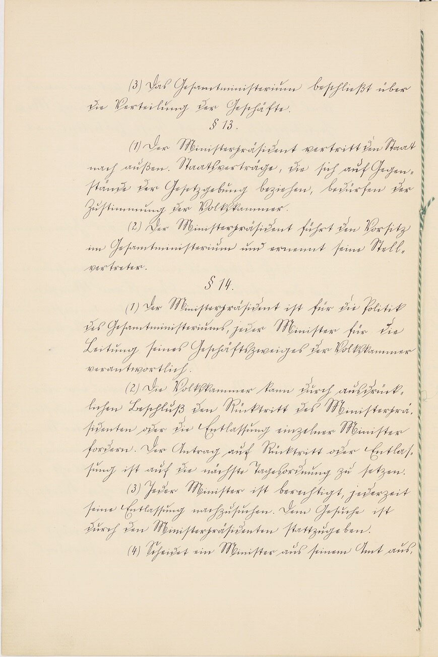Handschriftliche Ausfertigung des vorläufigen Grundgesetzes für den Freistaat Sachsen von 1918