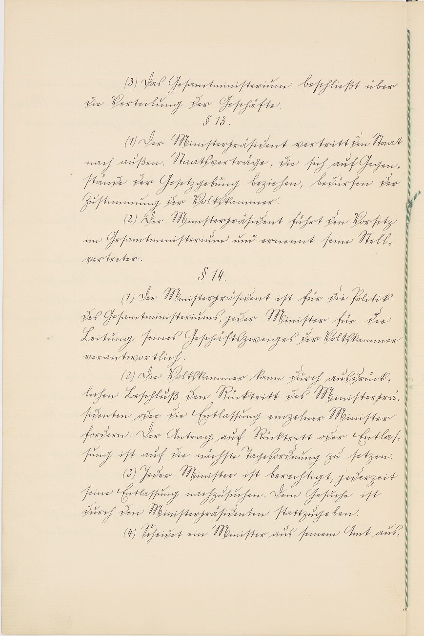 Handschriftliche Ausfertigung des vorläufigen Grundgesetzes für den Freistaat Sachsen von 1918