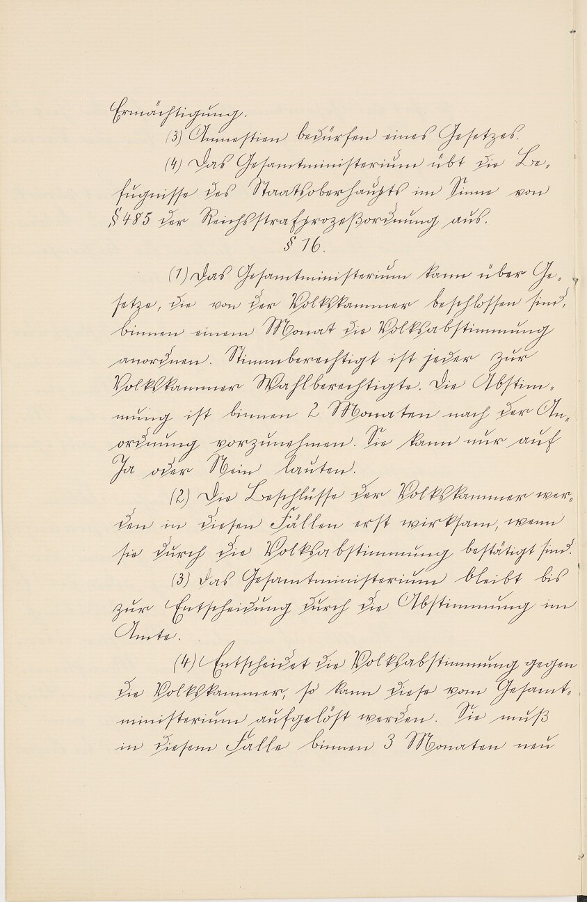 Handschriftliche Ausfertigung des vorläufigen Grundgesetzes für den Freistaat Sachsen von 1918