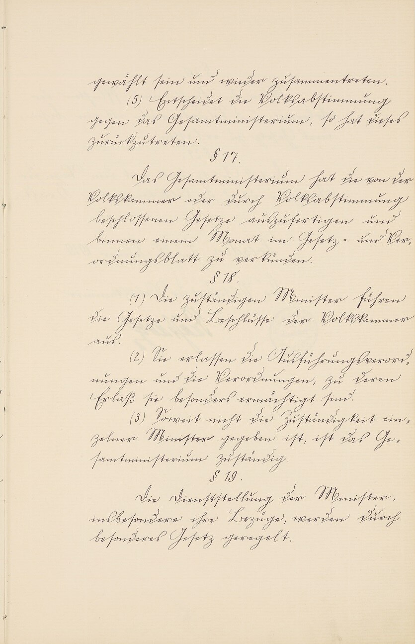 Handschriftliche Ausfertigung des vorläufigen Grundgesetzes für den Freistaat Sachsen von 1918