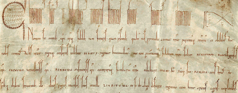Der Scan zeigt eine Urkunde über die Ersterwähnung von Löbtau.