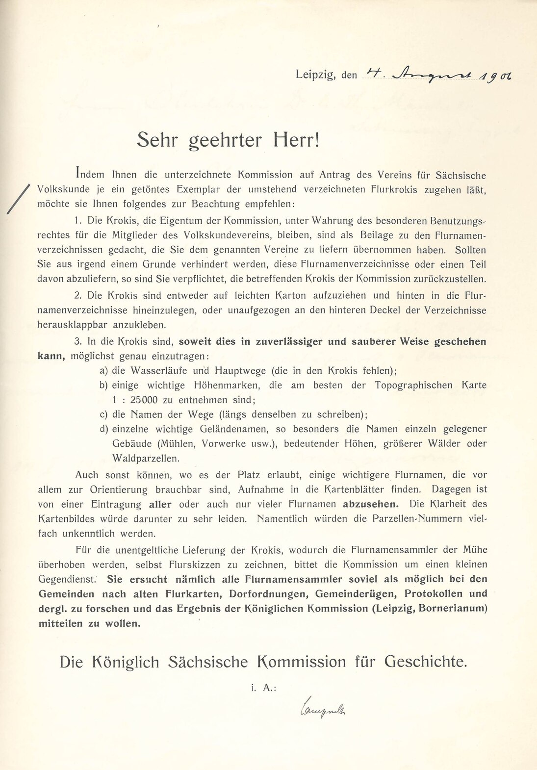 Versendung von Flurkrokis-Kopien an sächsische Flurnamensammler, 1906