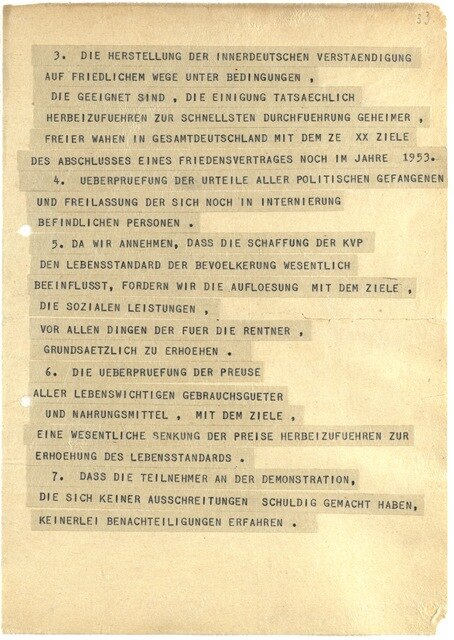 Fernschreiben der Belegschaft des RFT-Funkwerkes Dresden vom 18. Juni 1953 an den Volkskammerpräsidenten, Seite 2