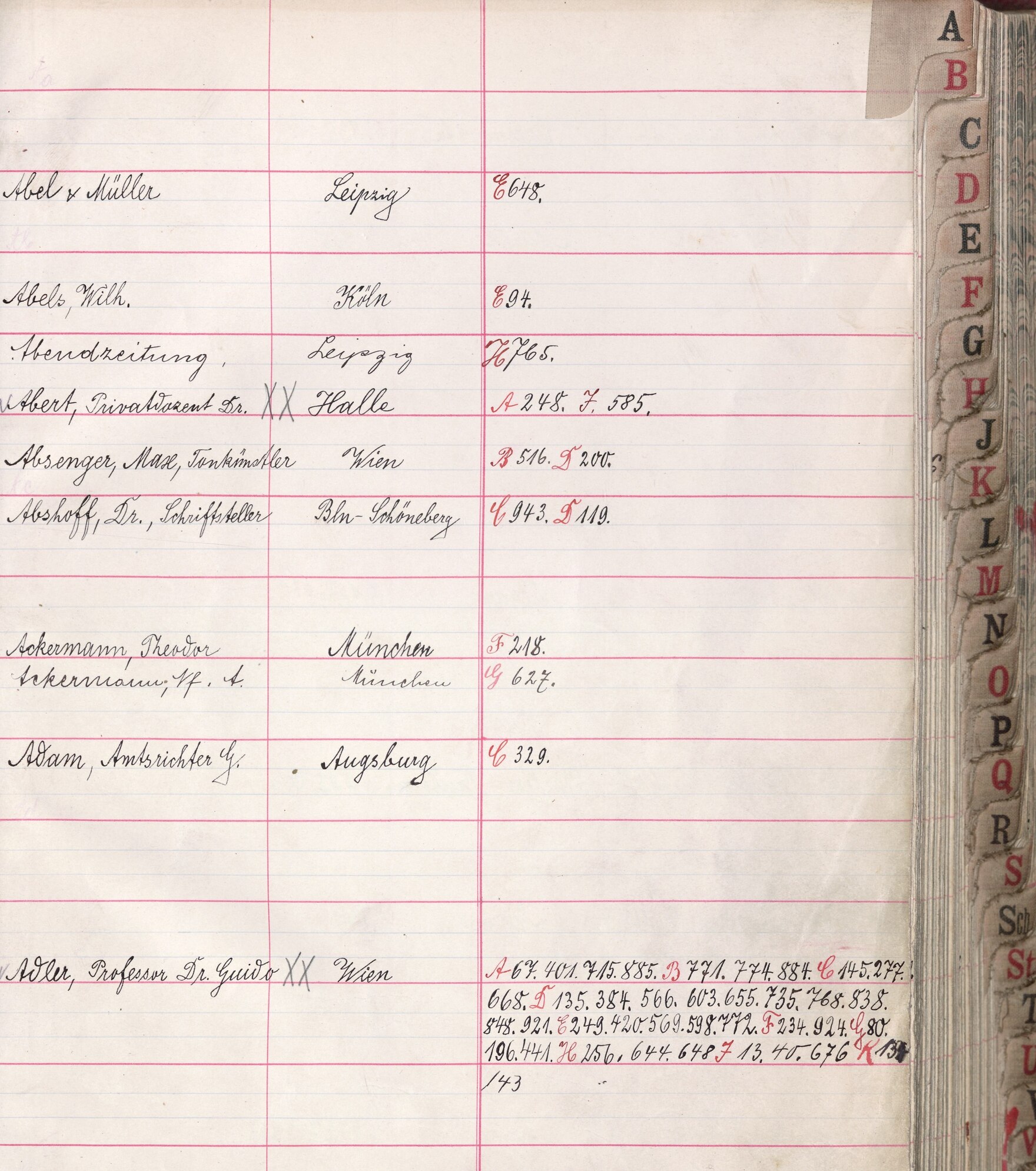 Seite aus Schreibbuch, weißes Papier mit roter Linierung und Handschrift