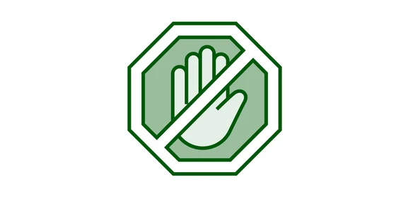 Die Grafik zeigt ein Verbotsschild mit durchgestrichener Hand.