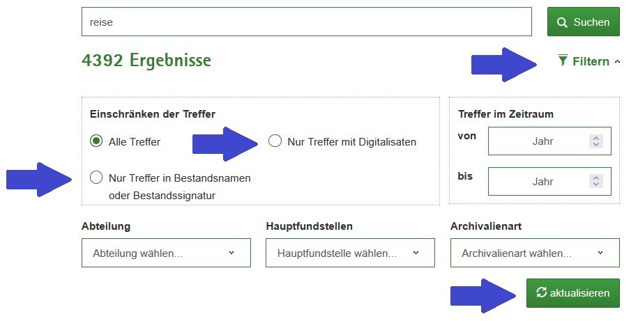 Screenshot der Rechercheausgabe