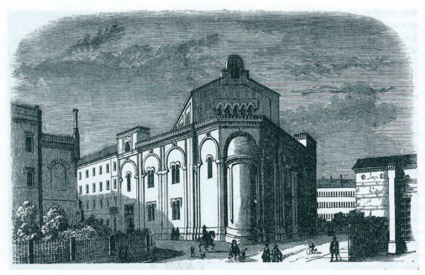 Ansicht der Synagoge in Leipzig, Gottschedstraße nach 1855 (SächsStA-L, Bibliothek)