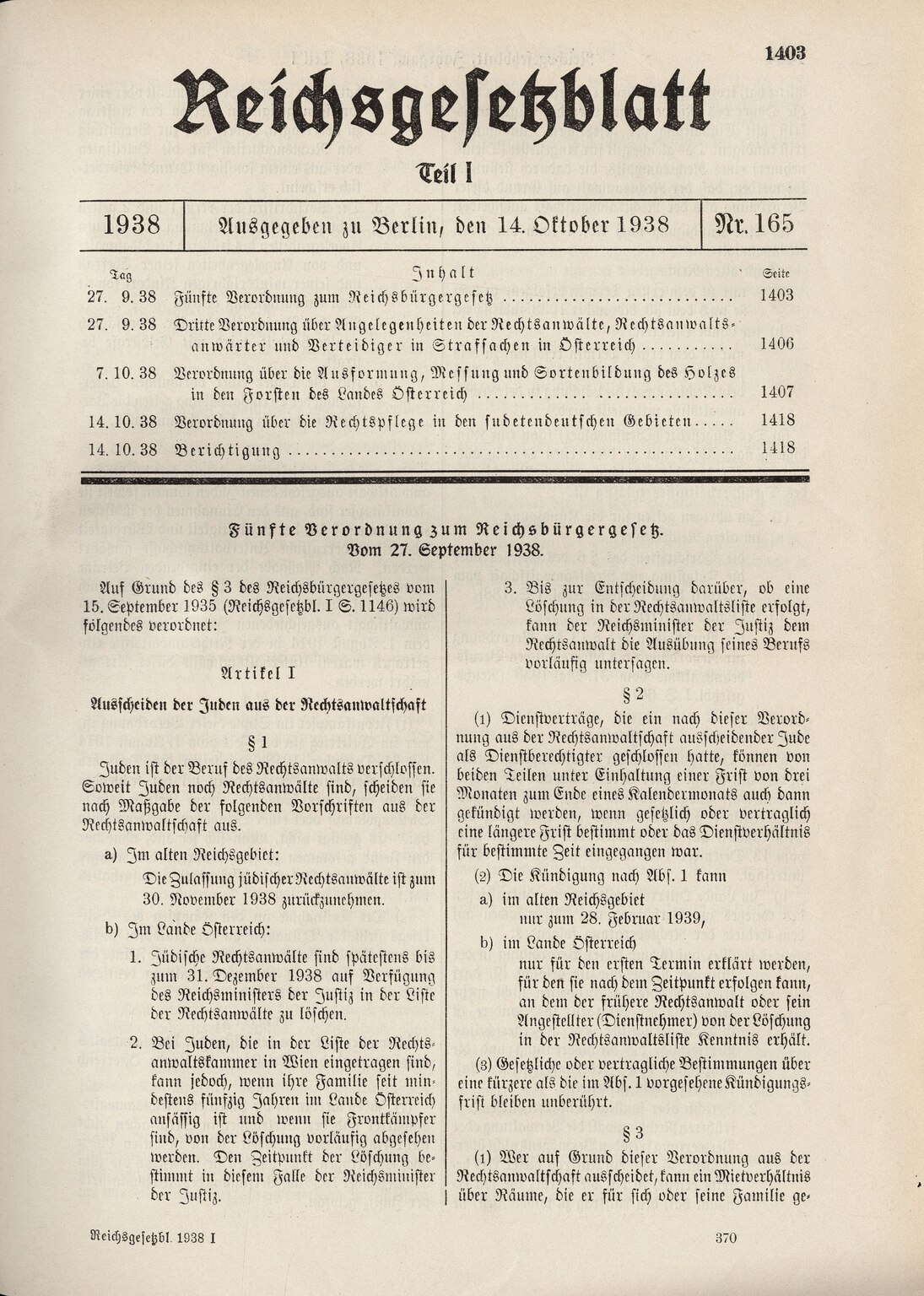 Reichsgesetzblatt 1938, S. 1403
