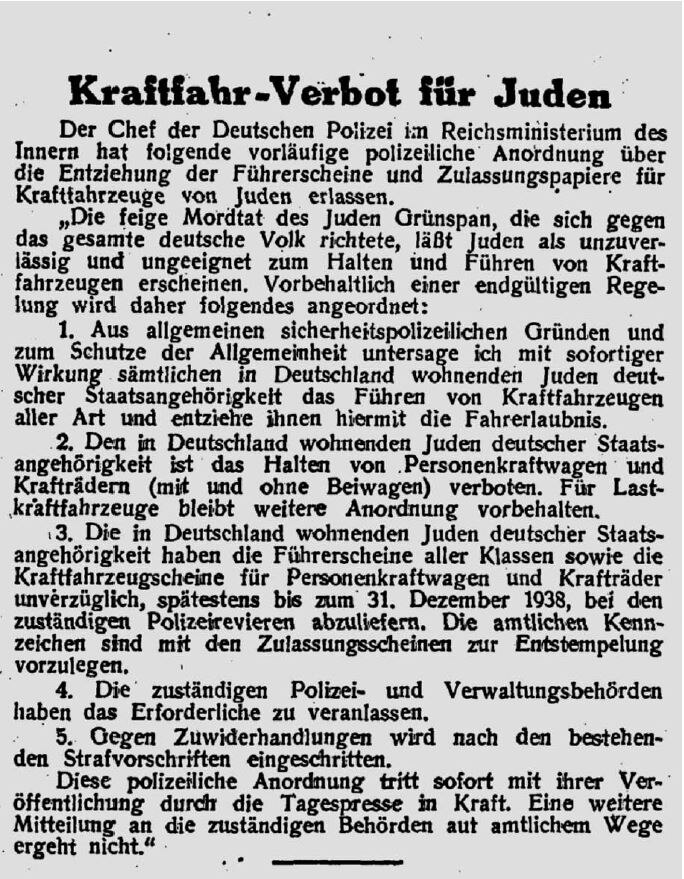 Jüdisches Nachrichtenblatt, 9. Dezember 1938