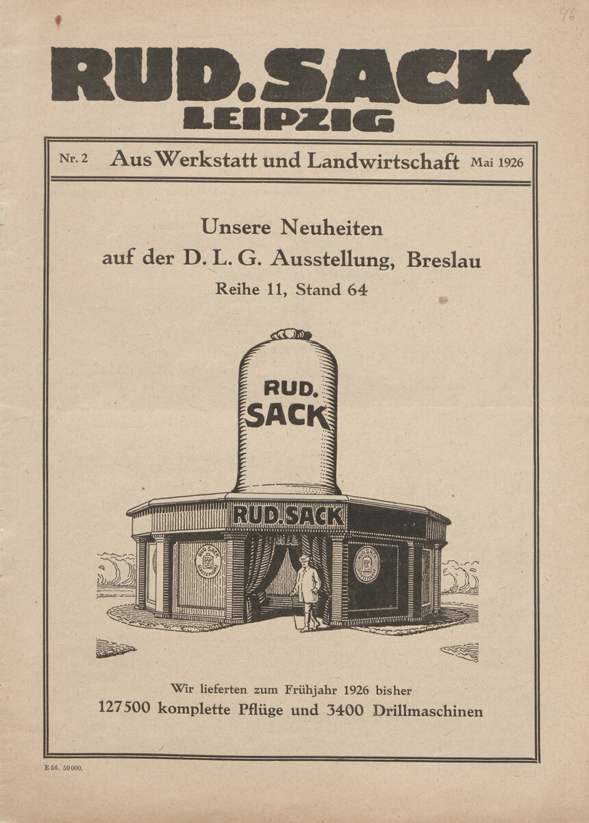 Titelblatt der Werkzeitung »Aus Werkstatt und Landwirtschaft« der Firma Rud.Sack vom Mai 1926